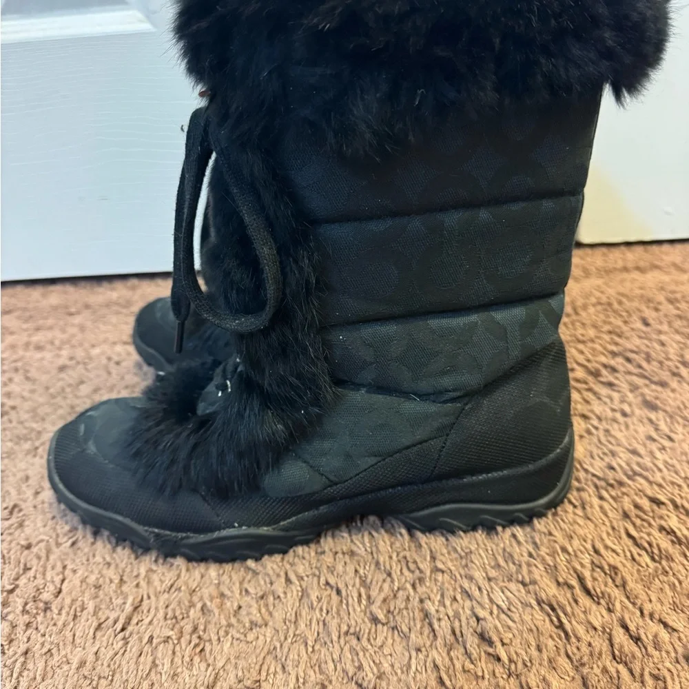COACH Jennie Rabbit Fur Trim Monogram Snow Boots Black Size 9 - Picture 6 of 16